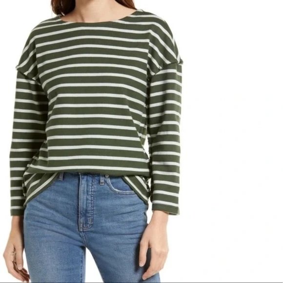 Madewell Tops - Madewell Luxe Long-Sleeve Tee in Casler Stripe Forest Green/Aqua Medium